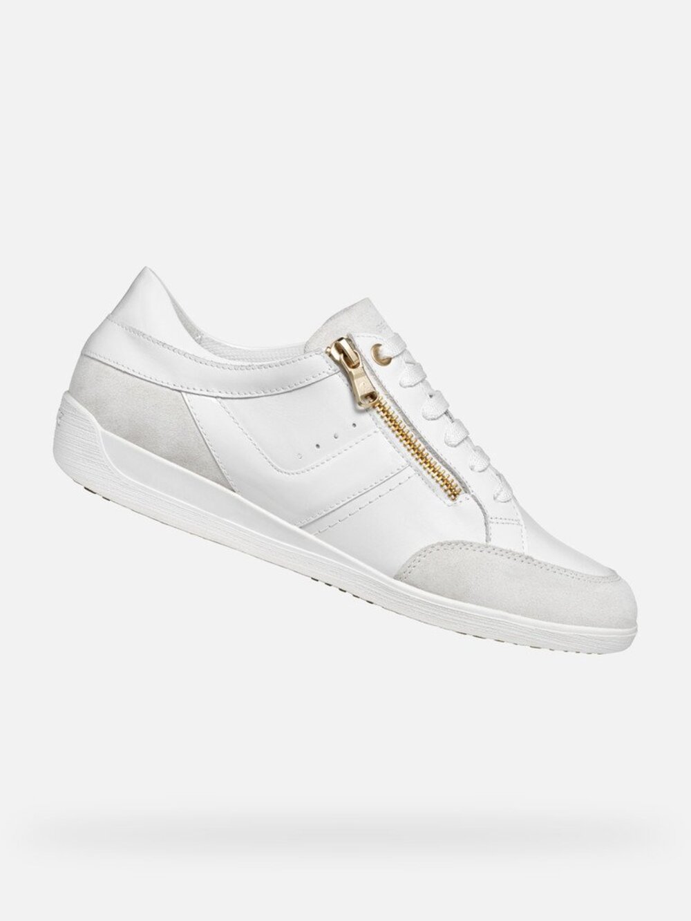 Geox White Leather Side Zip Lace Up Sneaker Size 7